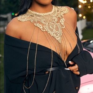 Khaki Shimmer Lace Gold Body Chain